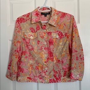 Pink and Orange Lightweight Cotton/poly ‘Jean’ Jacket with Floral Print